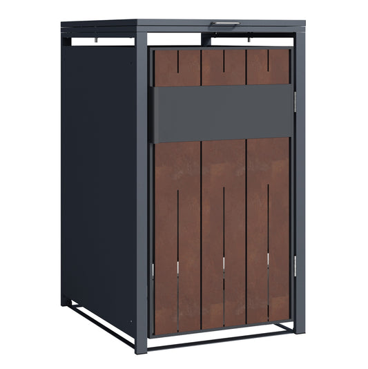 Mülltonnenbox Einzeln für 120l und 240l mit Deckel in Cortenstahl Optik