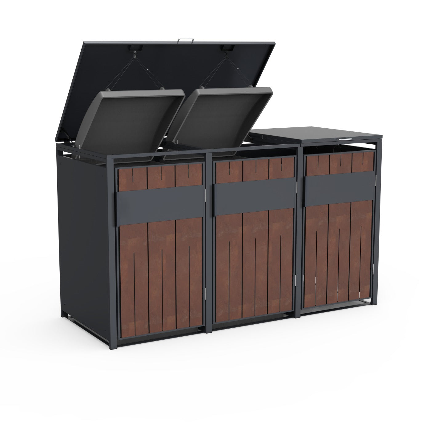 Mülltonnenbox Einzeln für 120l und 240l mit Deckel in Cortenstahl Optik