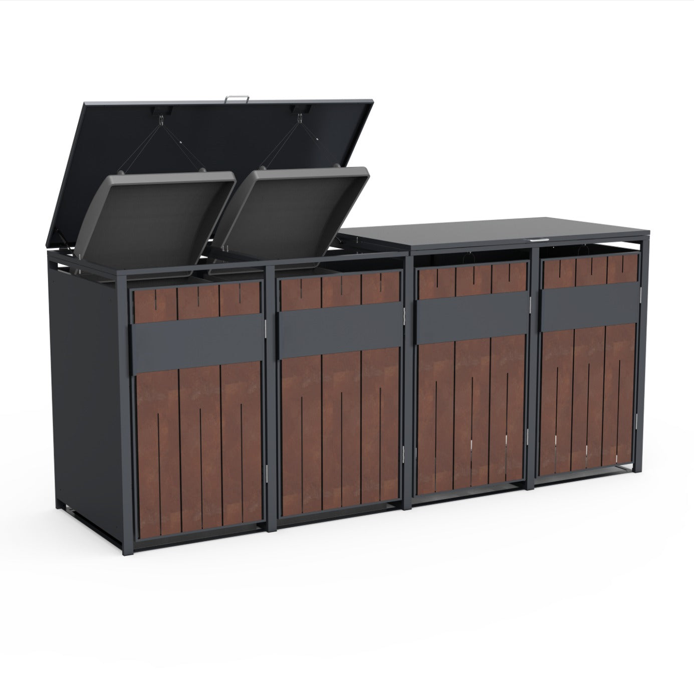 Mülltonnenbox für 120l und 240l als 2er Set, in Cortenstahl Optik, mit Deckel