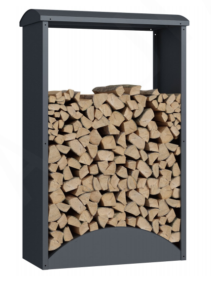 überdachtes Brennholzregal aus Metall in anthrazit