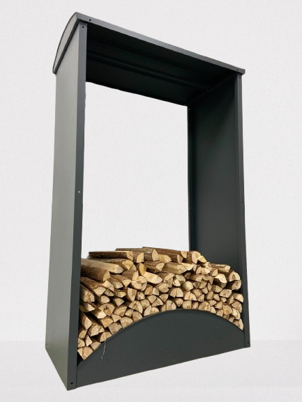 Holzregal metall anthrazit mit Dach und hohem Boden seitliche Ansicht