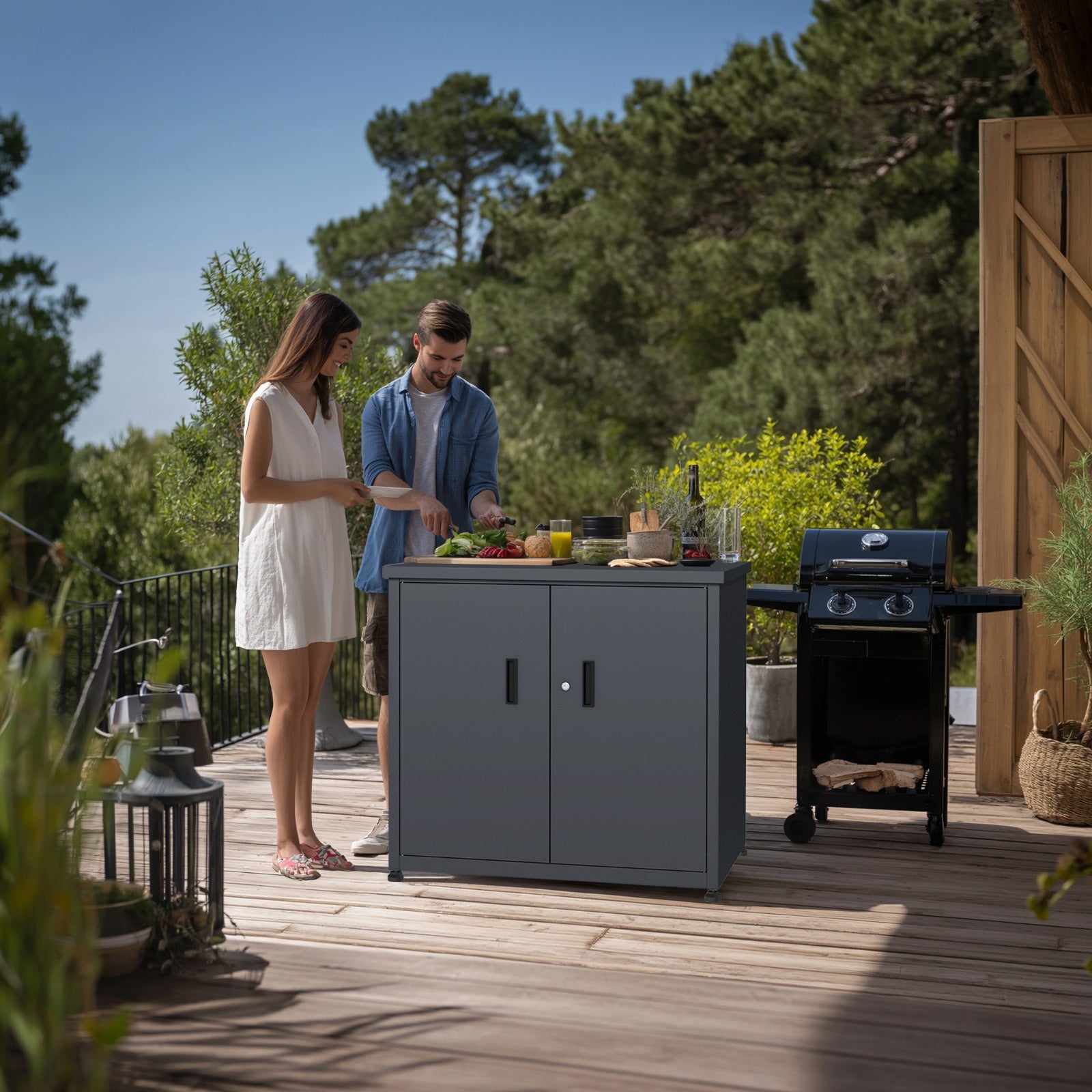 gartenmöbel aufbewahrung schrank Grillschrank IDEA | Metall anthrazit | Outdoor-Küche