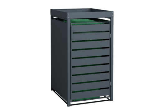 Mülltonnenbox Einzeln Metall anthrazit mit Pflanzwanne