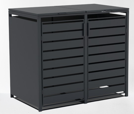 Sichere, wetterfeste Mülltonnenbox aus Stahl in anthrazit für 2–4 Tonnen – jetzt online bestellen