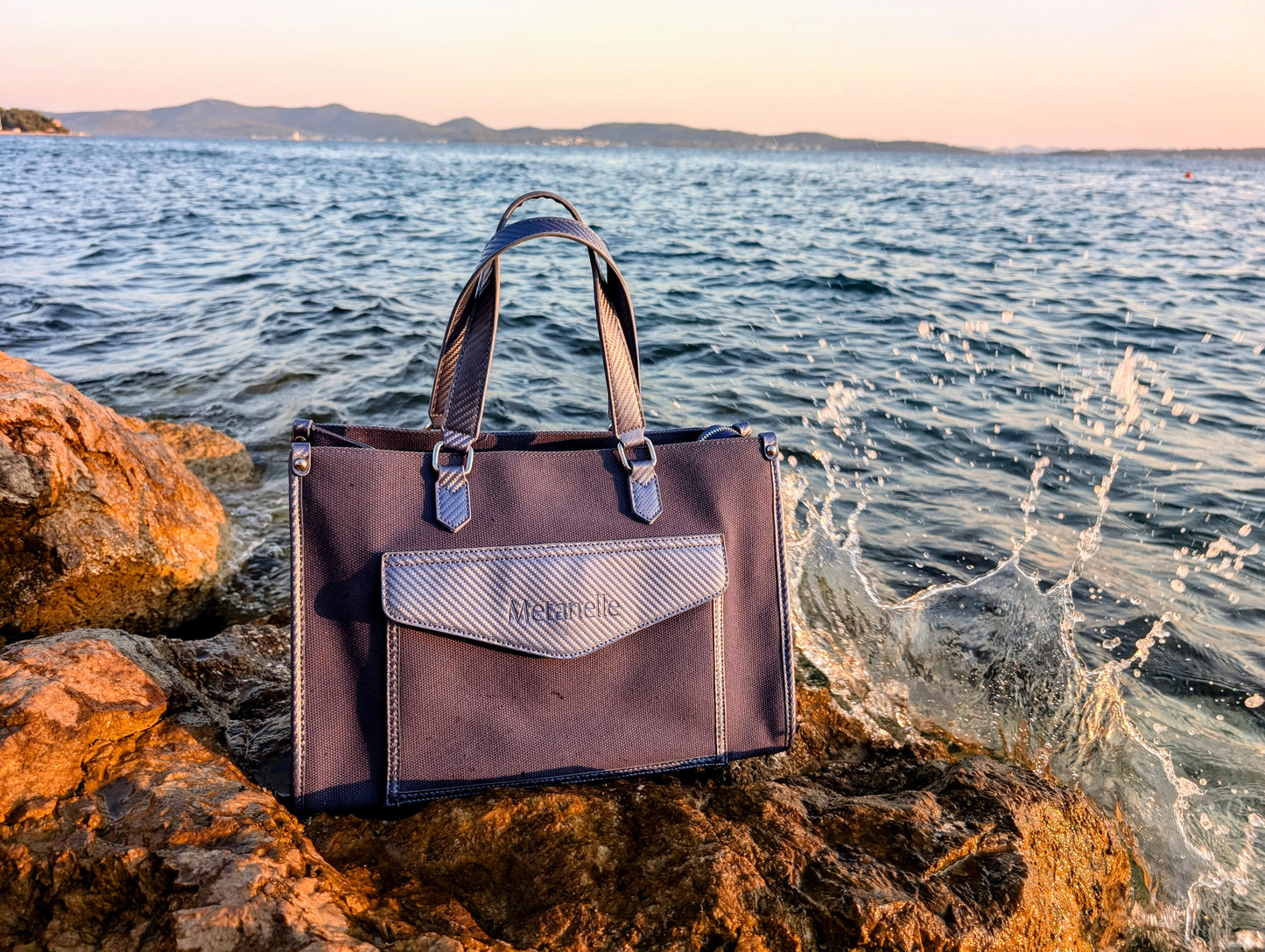 Umhängetasche blau Stoff Leder Shopper Metanelle Boulevard