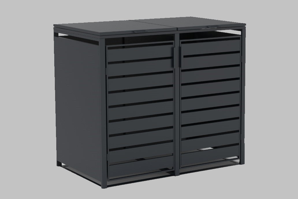 Mülltonnenbox 2er aus Metall anthrazit mit Deckel