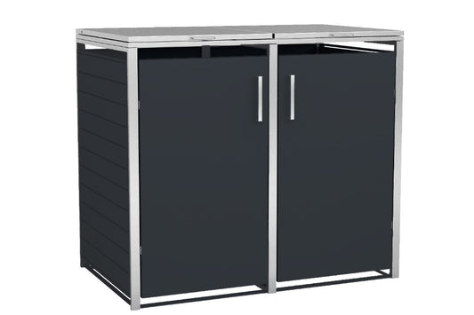 Mülltonnenboxen für 120l und 240l als 2er Set, aus Metall Edelstahl Kombination, mit Deckel