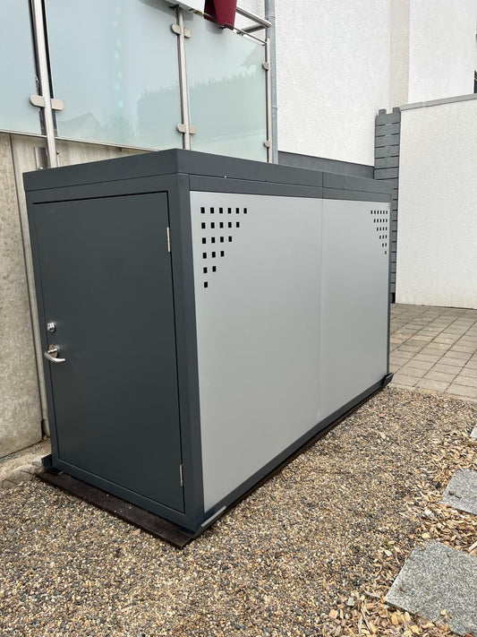 1er Fahrradgarage Del Garda Metall mit Pflanzwanne in anthrazit hellgrau und Belüftung