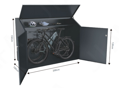 Fahrradgaragen schmal Doppeltüre und Deckel mit Regal aus Metall RAL 7016