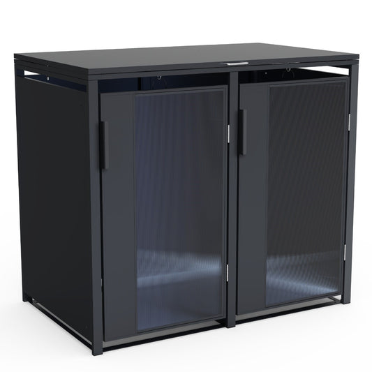 Mülltonnenboxen für 120l oder 240l als 2er Set, anthrazit aus Metall, mit Deckel, transparente Türe