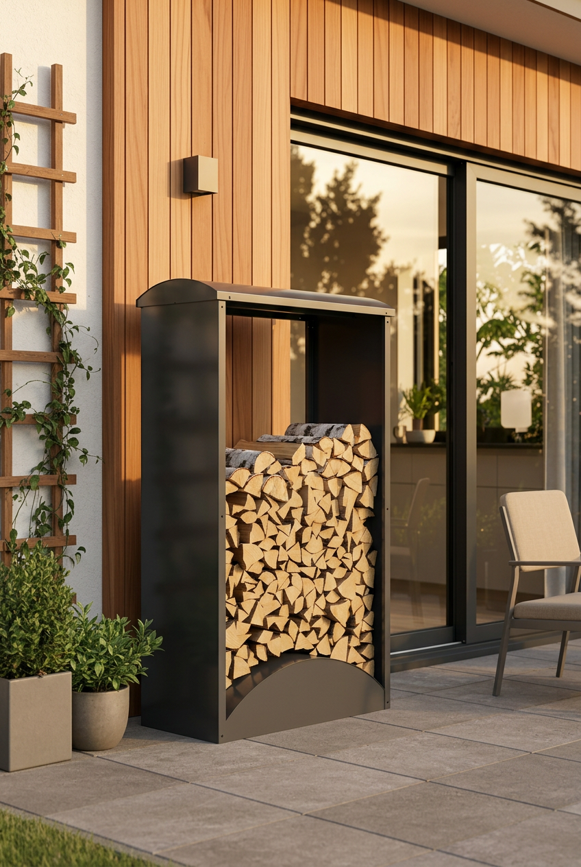 Brennholz Regal aus Metall anthrazit, wetterfest