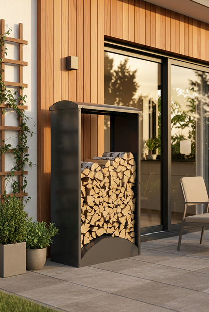 Brennholz Regal aus Metall anthrazit, wetterfest