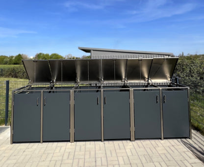 Mülltonnenboxen für 120l und 240l als 2er Set, aus Metall Edelstahl Kombination, mit Deckel