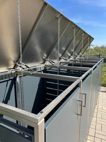 Mülltonnenboxen für 120l und 240l als 2er Set, aus Metall Edelstahl Kombination, mit Deckel