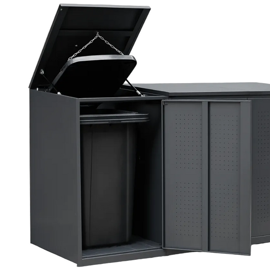 Einzel Muelltonnenbox-in-Metall-mit-Deckel-im-Wallstreet-Design-belueftet