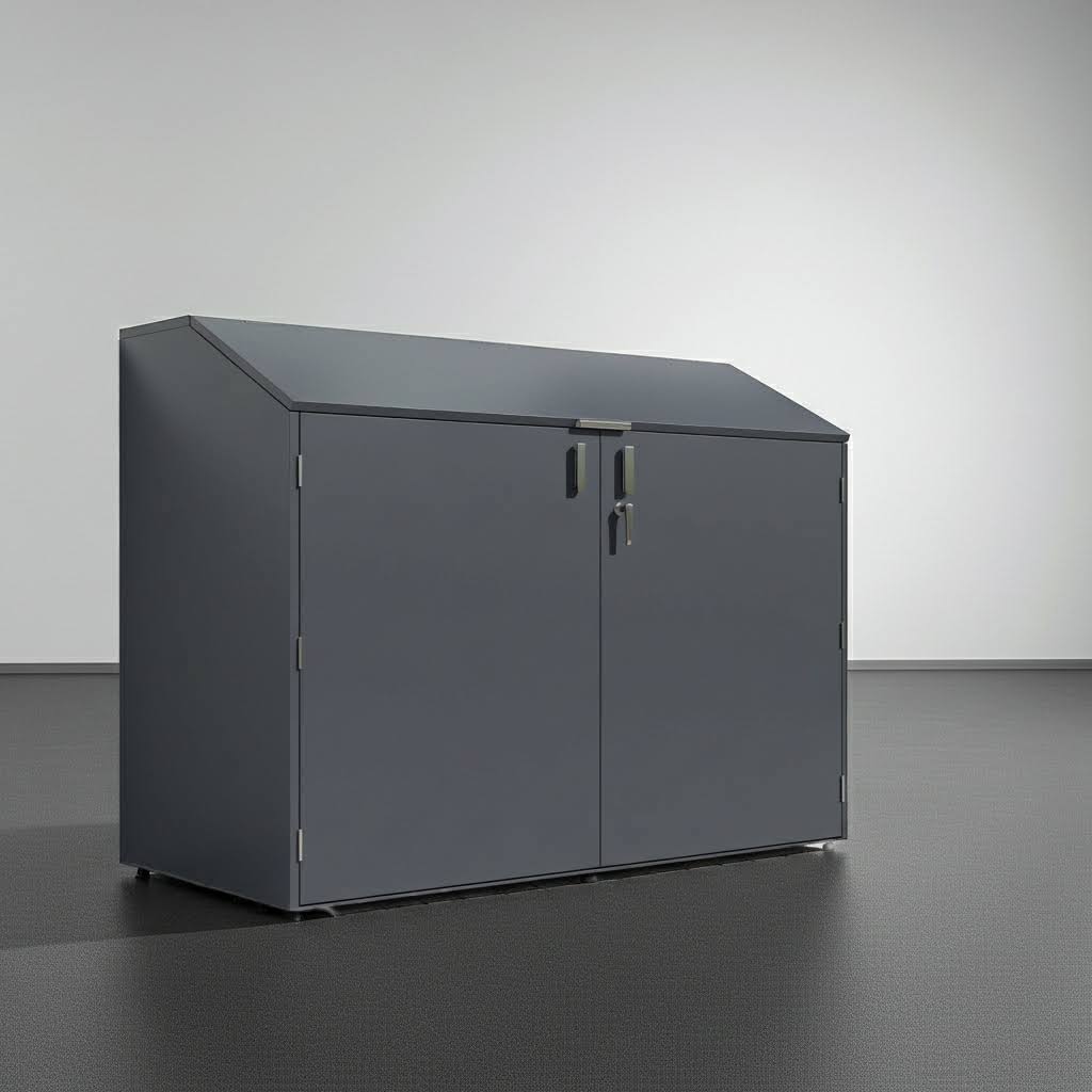 Fahrradgarage seitlich öffnend aus Metall abschliessbar mit Boden und einstellbaren Bodenfüssen