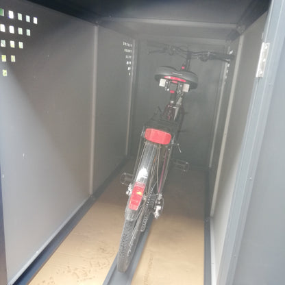 Innenansicht Fahrradgarage für ein Fahrrad mit Pflanzwanne aus Metall