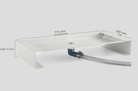 Kondensatwanne passend für Daikin Altherma 3 R (4-8 kW) mit 75 mm Seitenhöhe, integriertem 3/4-Zoll-Anschluss und RAL 9002