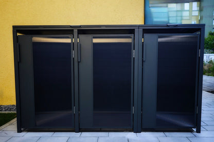 3er muelltonnenboxen metall getöntes glas mit deckel in anthrazit