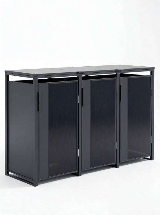 Muelltonnenbox_3er_mit_Deckel_in_antharzit_und_getoenten_Glastueren