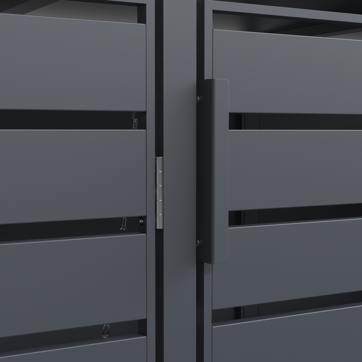 Muelltonnenbox 3er mit Pflanzwanne | 120 l & 240 l | Anthrazit  Detailaufnahme Türgriffe anthrazit