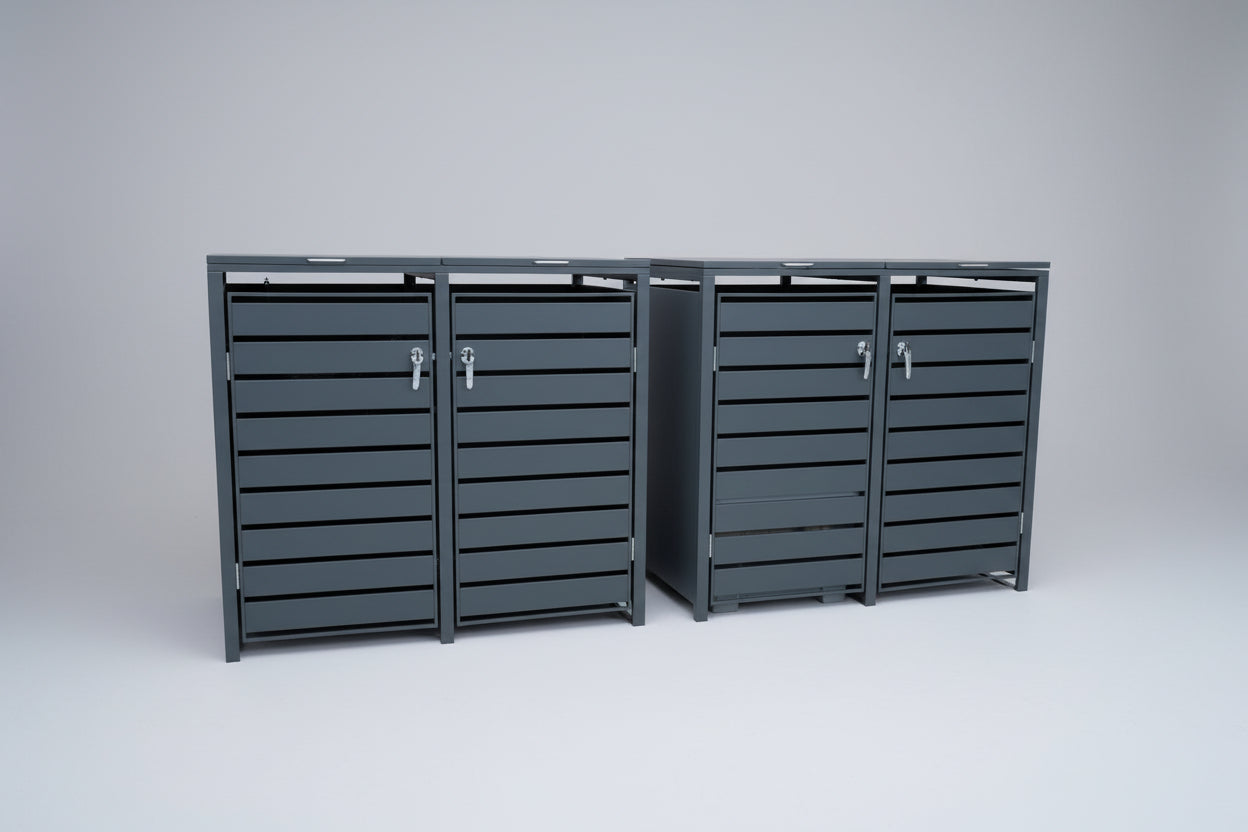 Mülltonnenboxen aus Metall mit Deckel und Chromgriff abschliessbar