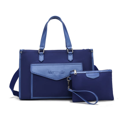 Shopping Bag blau mit Kosmetiktasche in gleichem Stil