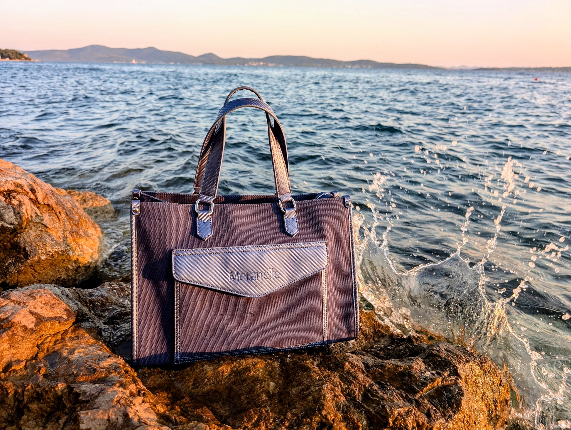Umhängetasche blau Stoff Leder Shopper Metanelle Boulevard