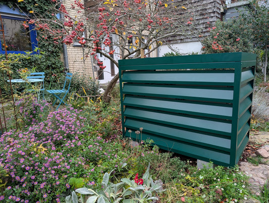 Wärmepumpenschutz für Bosch Compress – maßgefertigte Abdeckung in Moosgrün