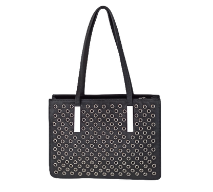 Handtasche Small Tote Bag in schwarzem Leder mit silbernen Nieten