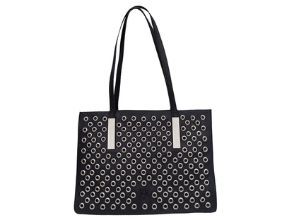 Handtasche Small Tote Bag in schwarzem Leder mit silbernen Nieten