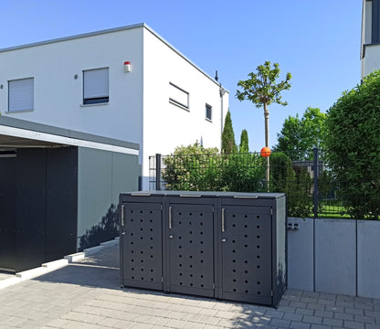3er Set Mülltonnenboxen 240l Aluminium silberne Griffe in Edelstahl
