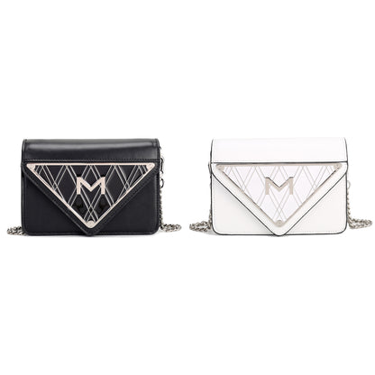 Handtasche aus weißem oder schwarzem Leder mit emailliertem Logo als elegantes Accessoire für Damen
