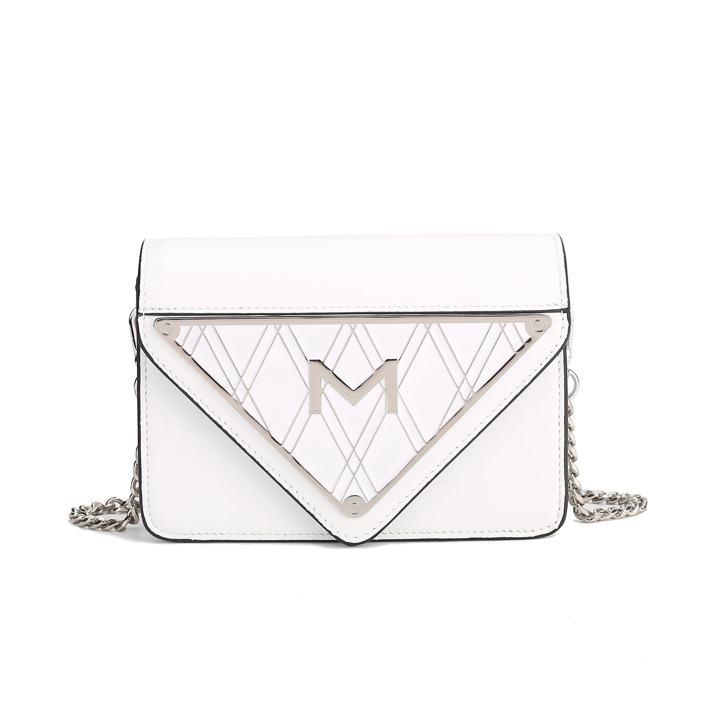 Weiße Damen-Schultertasche aus Echtleder mit emailliertem Metall-Logo – elegante Handtasche für Alltag & Freizeit