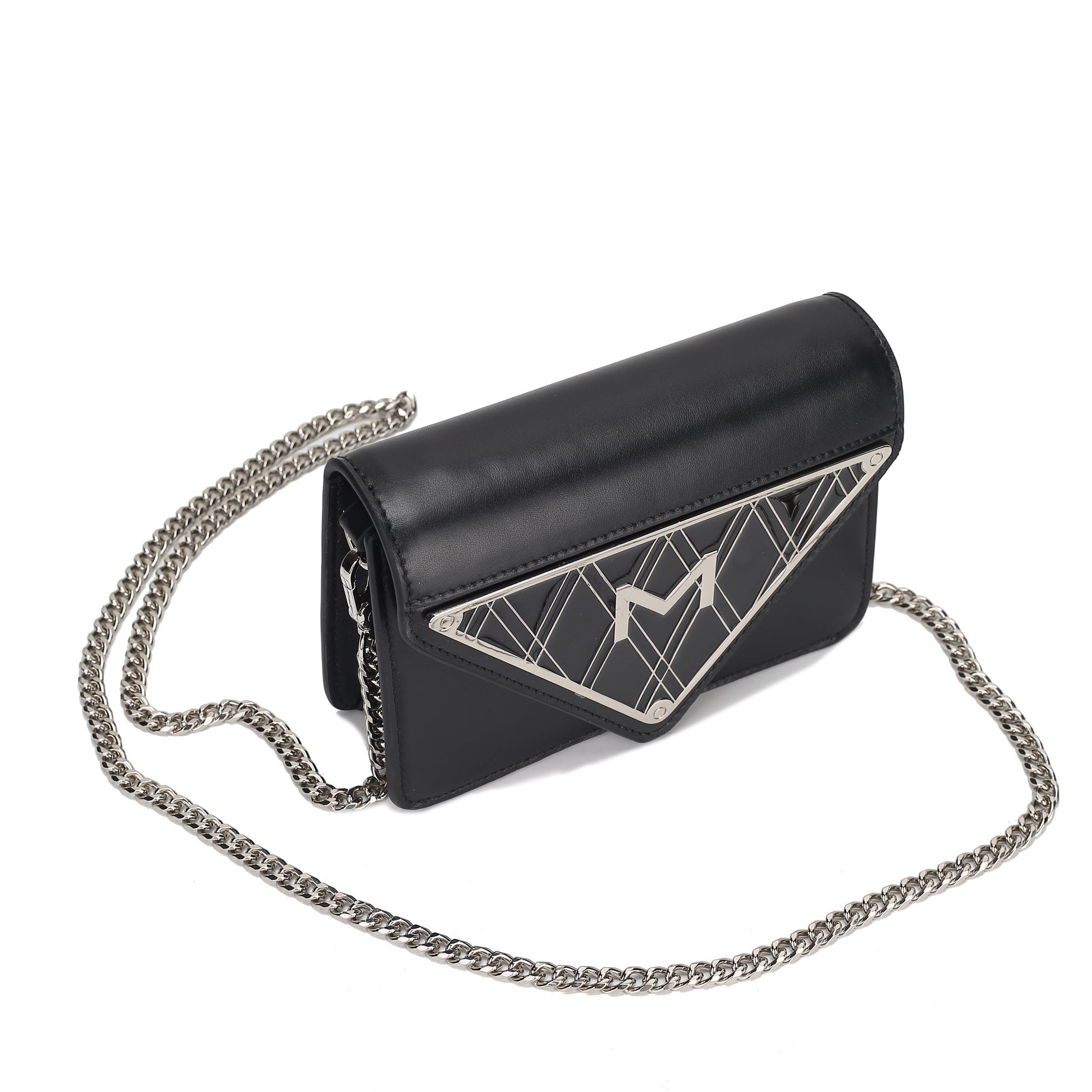 Handtasche aus schwarzem Leder mit emailliertem Logo als elegantes Accessoire für Damen