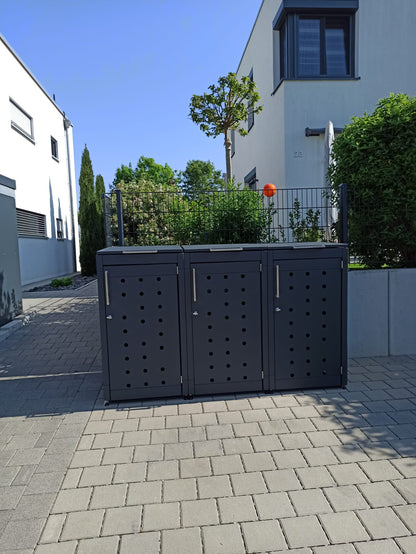 3er Set Mülltonnenboxen 240l Aluminium silberne Griffe in Edelstahl