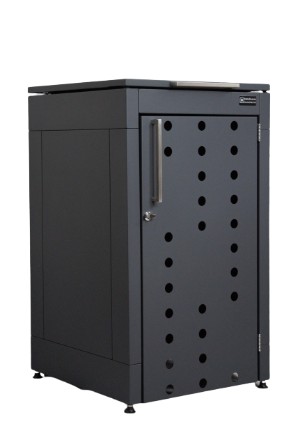 3er Set Mülltonnenboxen 120l Aluminium anthrazit, silberne Edelstahl Griffen