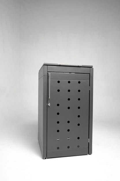 3er Set Mülltonnenboxen 240l Aluminium silberne Griffe in Edelstahl
